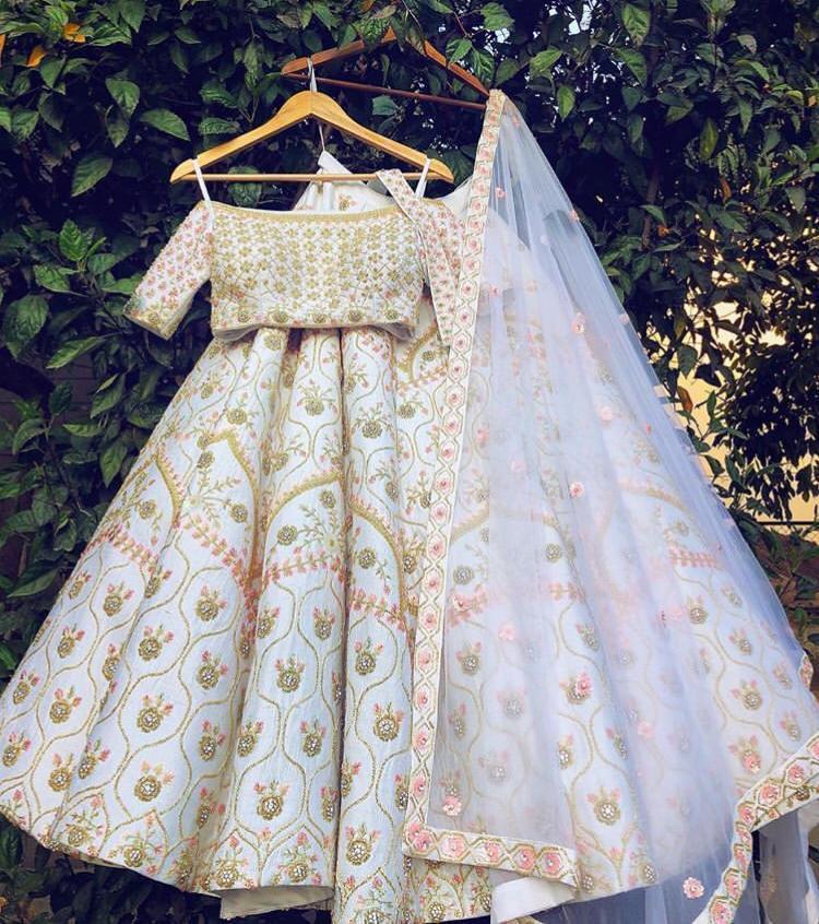 White color Unique Lehnga Choli With Dupatta