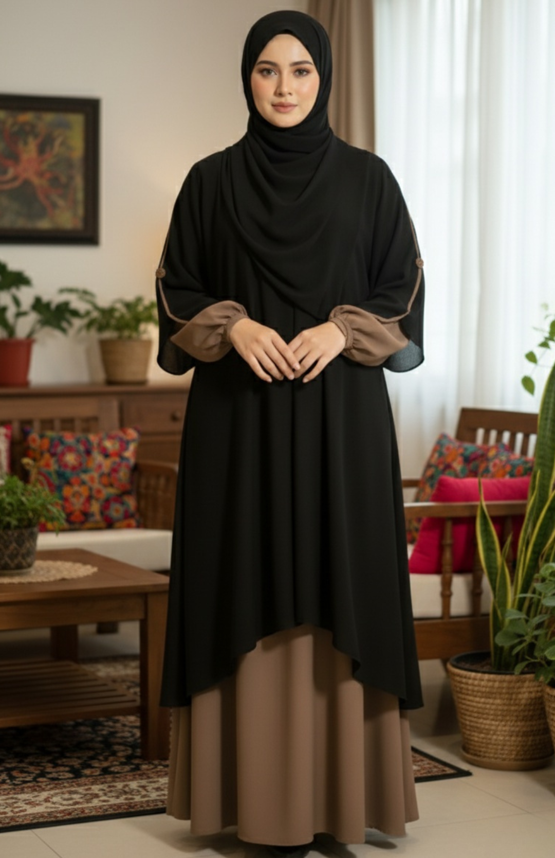 Elegant Two-Tone Modest Abaya