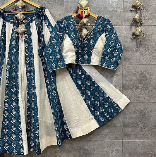 Blue Color Designer Trendy Cotton Lehenga Choli Set