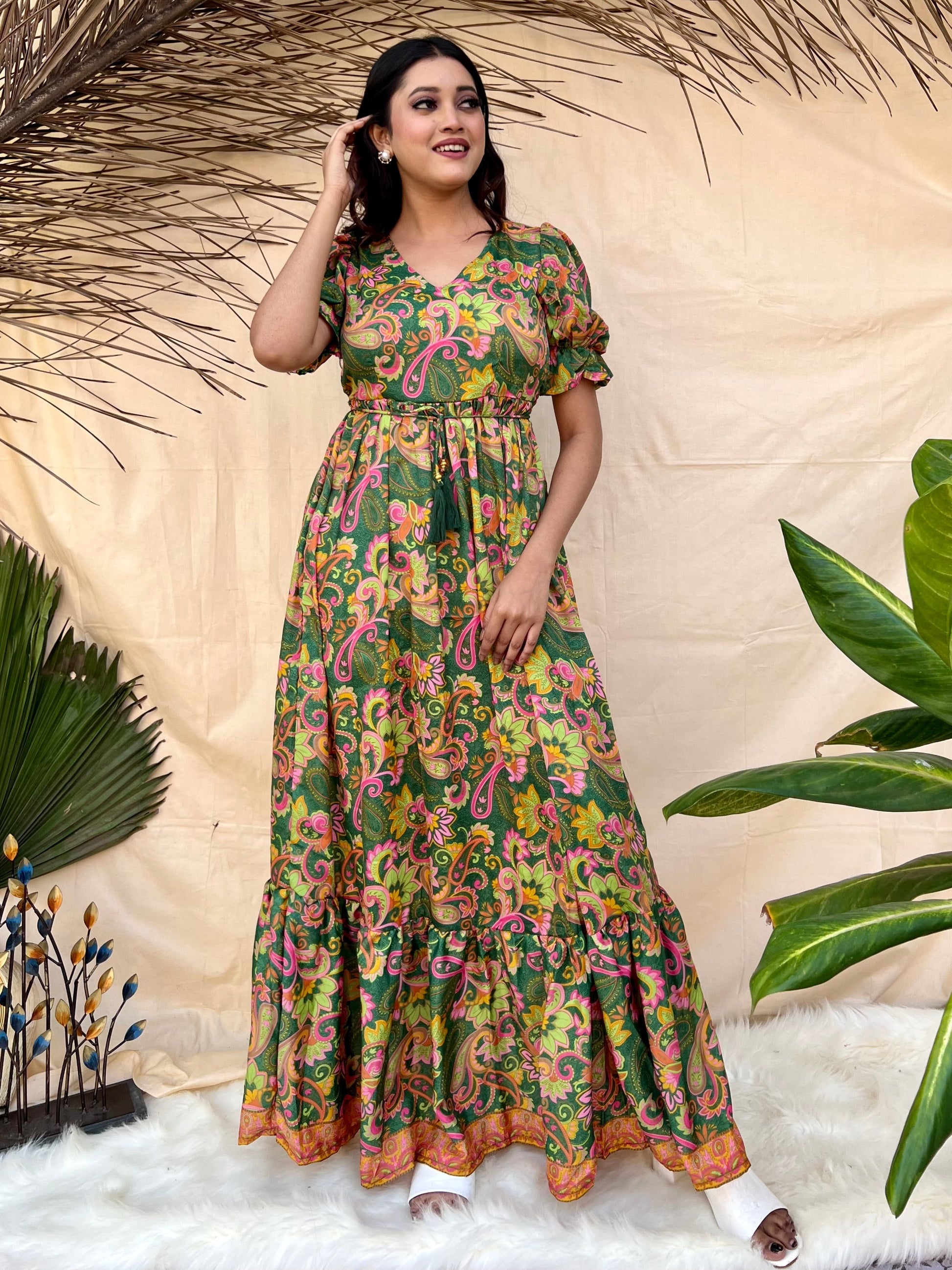 Dark Green Boho Maxi Dress