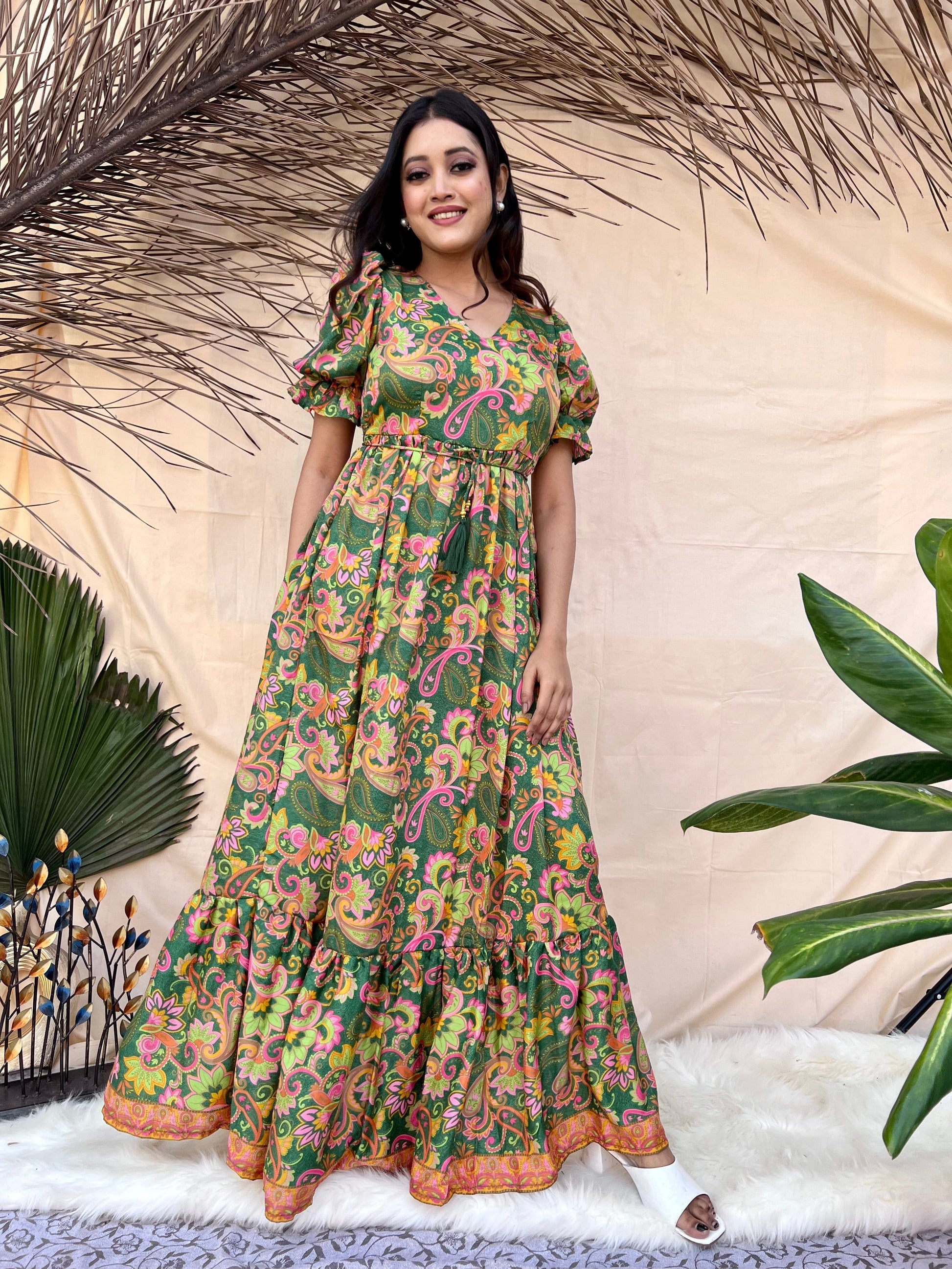 Dark Green Boho Maxi Dress