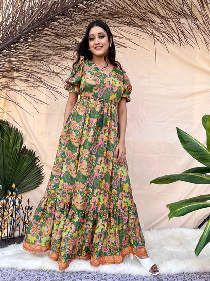 Dark Green Boho Maxi Dress