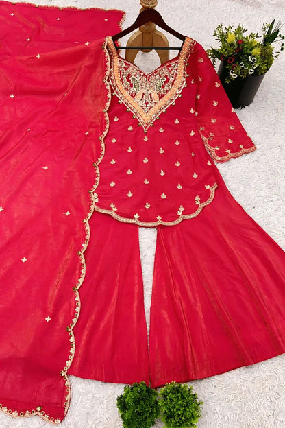 Latest Designer Embroidery Work Sharara Suit For Festival