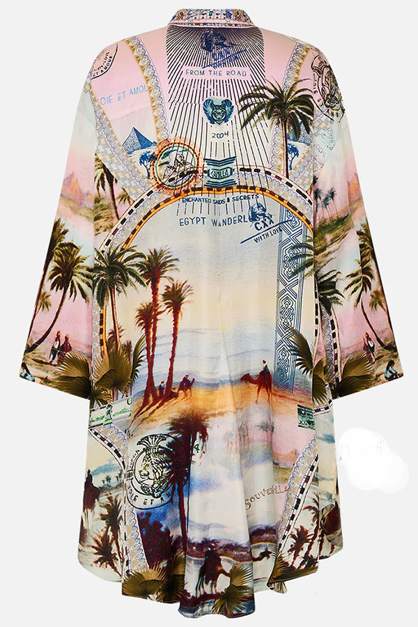 Resort Wear Palm Print Shirt Dress
