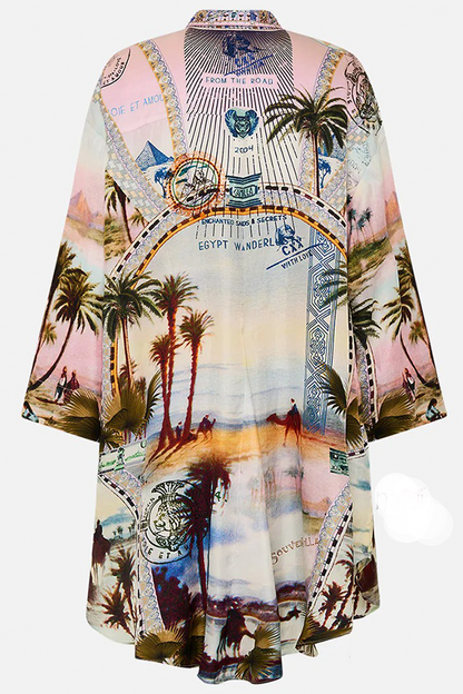 Resort Wear Palm Print Shirt Dress