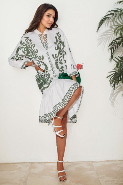 Azure Sky Blue Boho Ruffle Dress