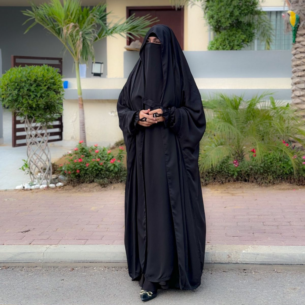Saudi or Irani Jilbab Full Length Black and Noise Pc Firdous Fabric