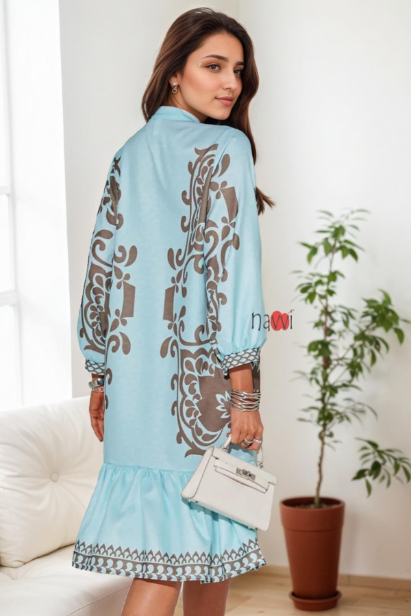 Azure Sky Blue Boho Ruffle Dress