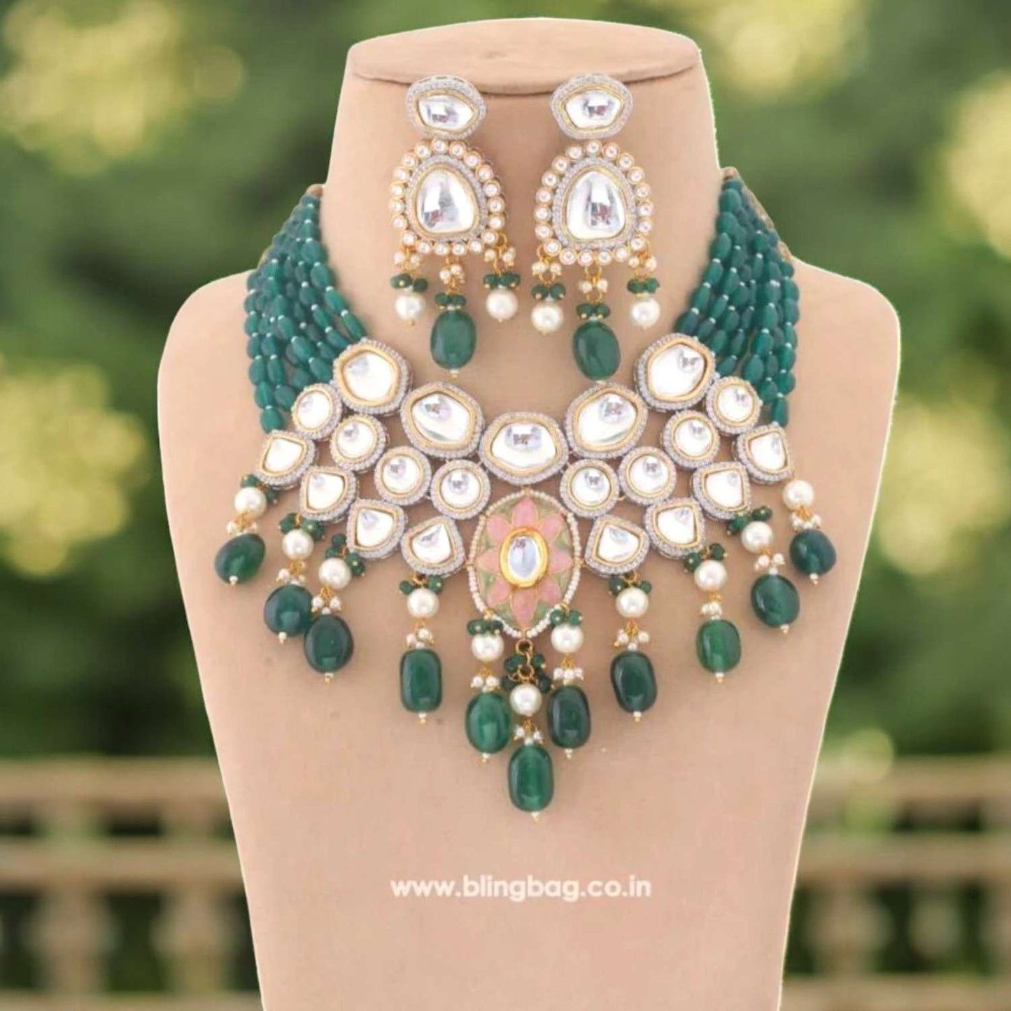 Emerald Reema Kundan Jewellery Set