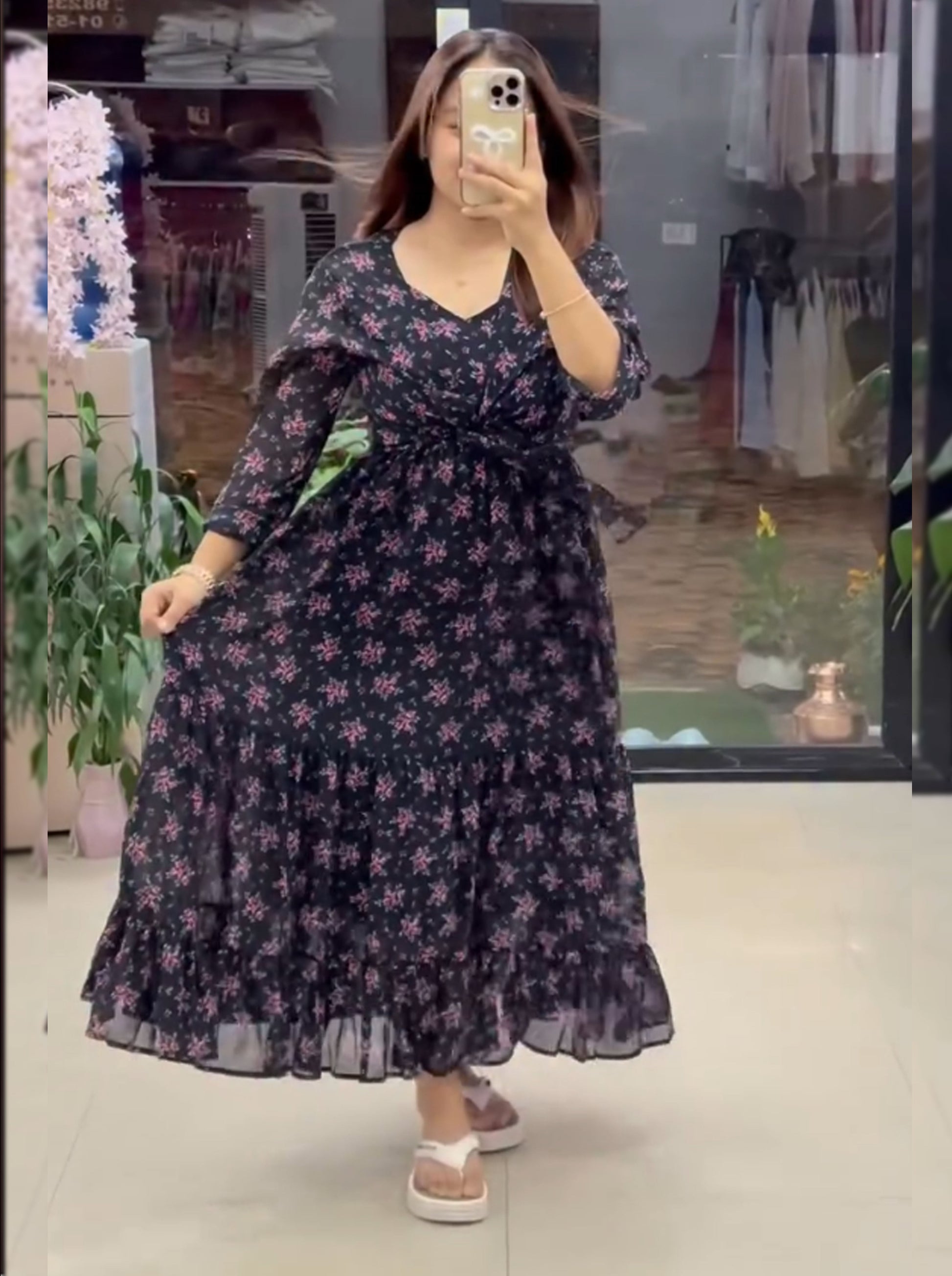 FIRANA-Flared Tiered Georgette Gown with Jacket