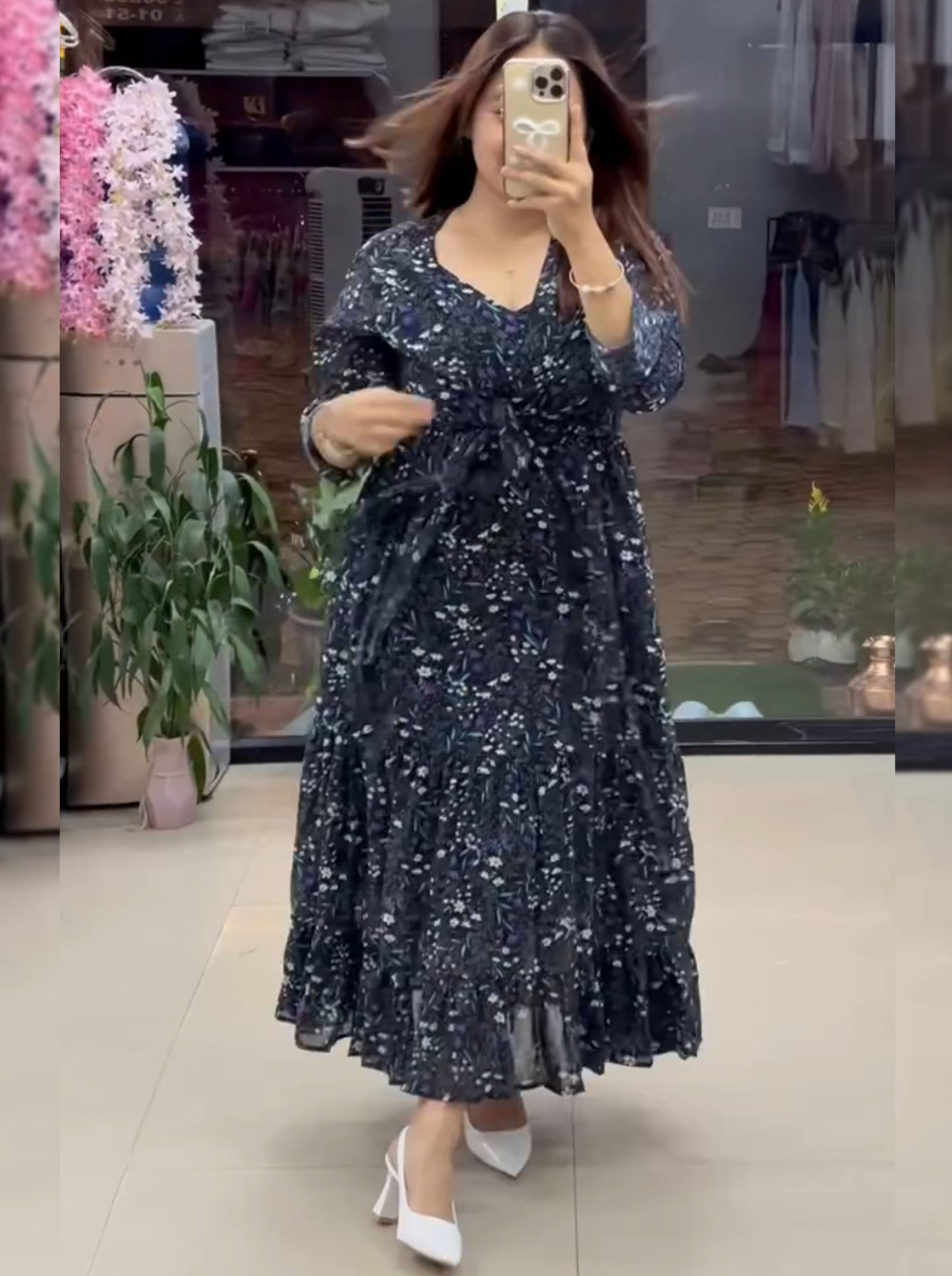 FIRANA-Flared Tiered Georgette Gown with Jacket