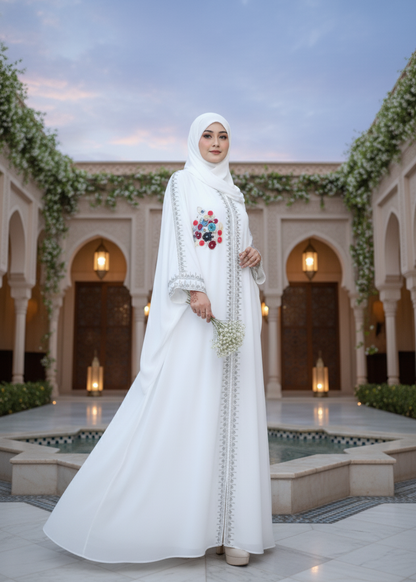 The White Farasha Blossom Abaya