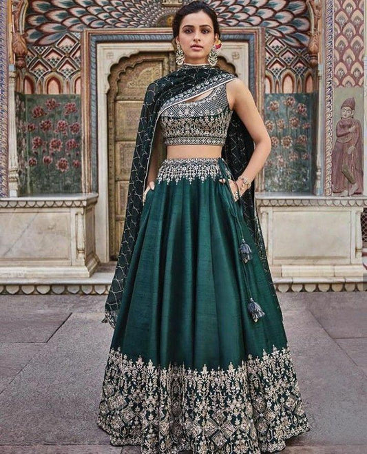 Bottal Green  Unique Lahenga Choli With Dupatta