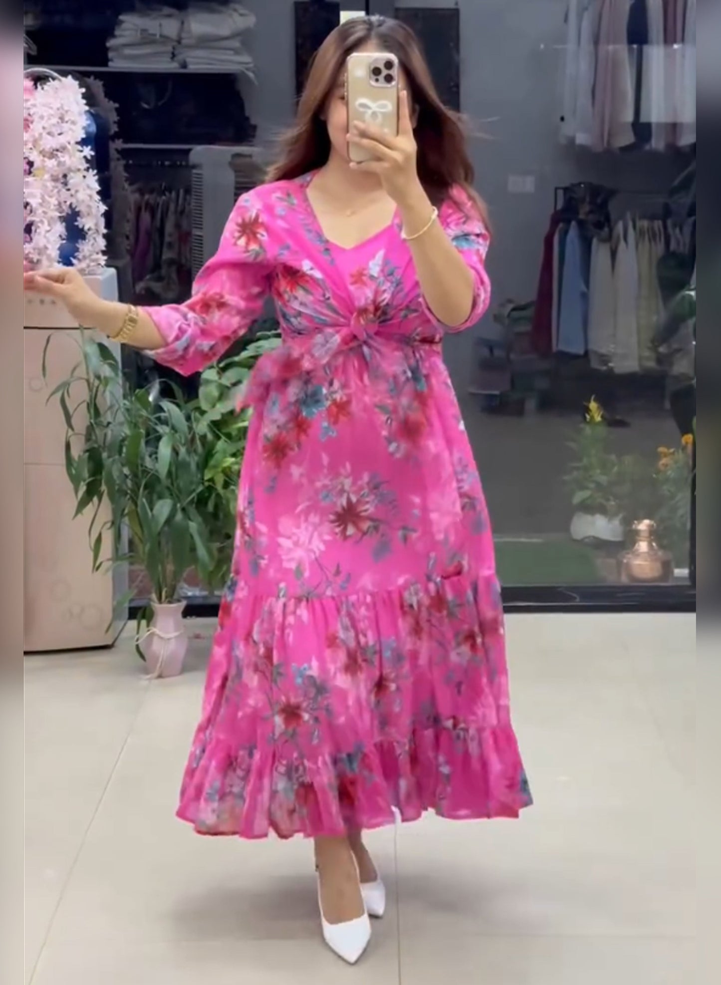 PAJJI-Flared Tiered Georgette Gown with Jacket