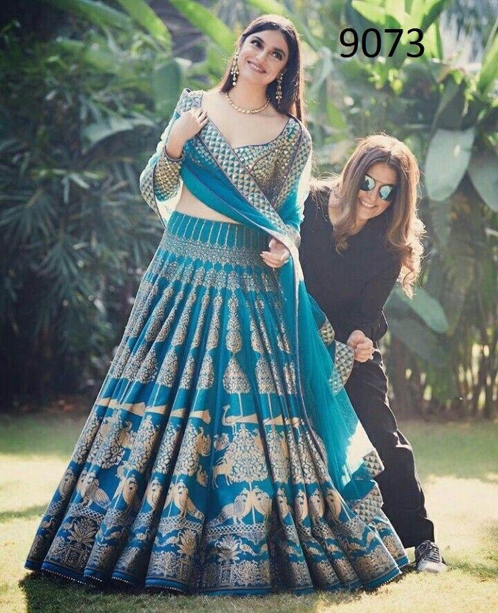 New Designer Printed Sky Blue Color Silk Lehenga Choli