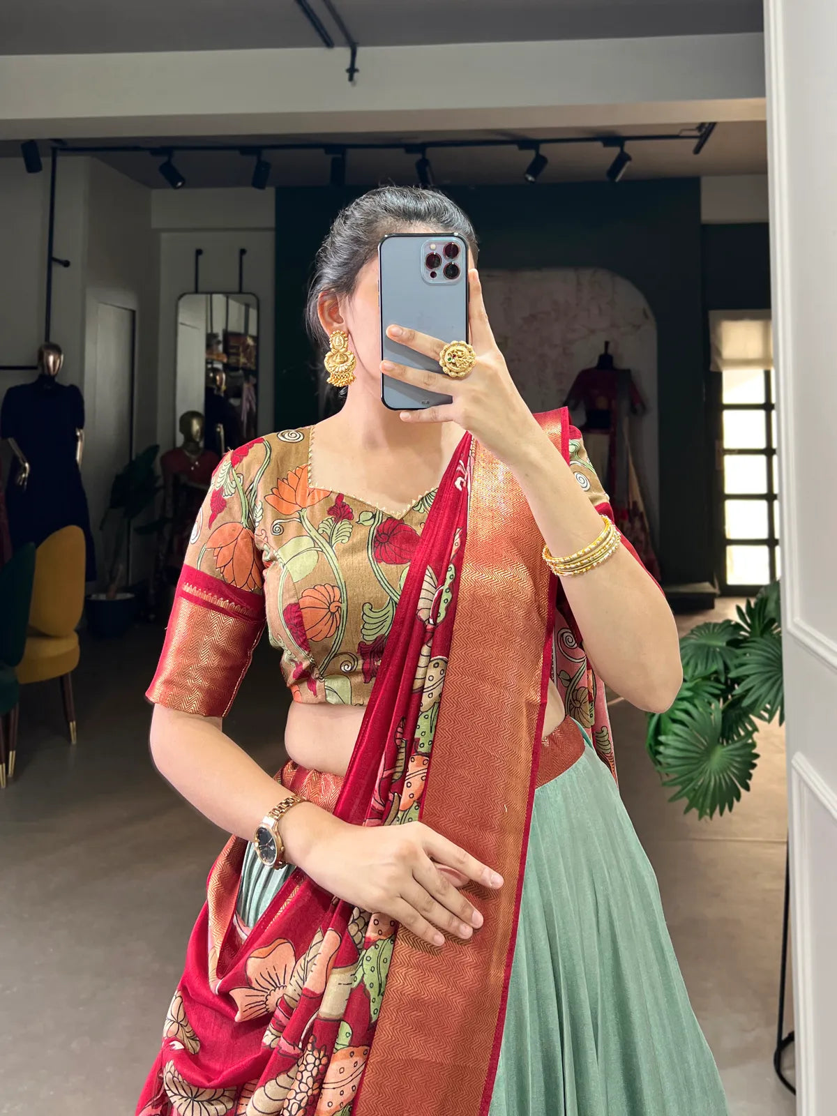 White Color Dola Silk Designer Kalamkari Print Lehenga Choli