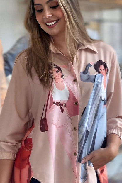 Fashion Graphic Print Button-Down Shirt