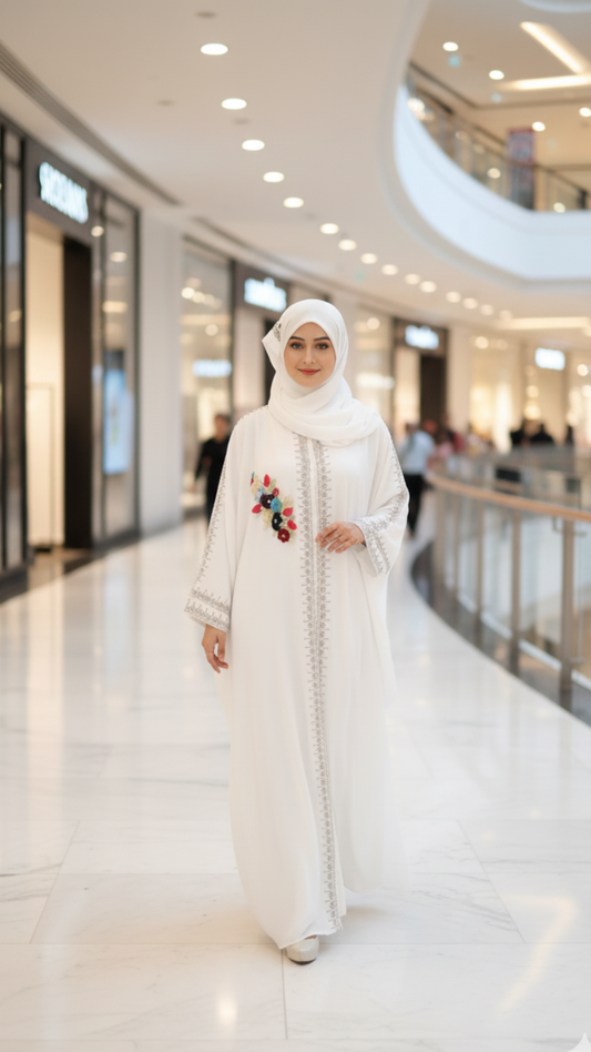 The White Farasha Blossom Abaya