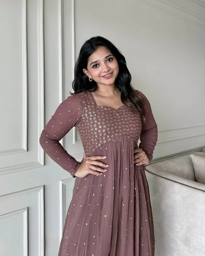 Kasula Luxury Brawn Satin Party Wear Gown