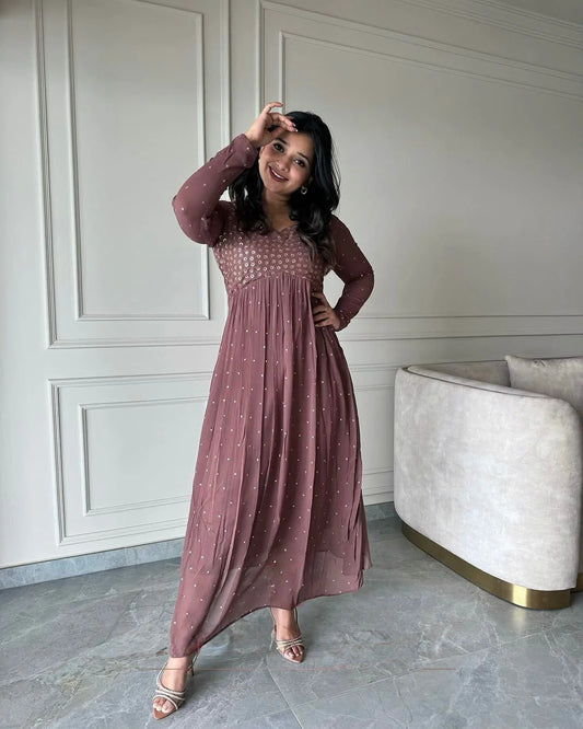 Kasula Luxury Brawn Satin Party Wear Gown