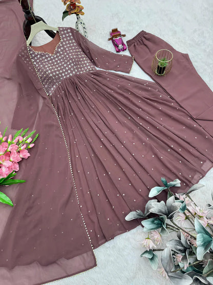 Kasula Luxury Brawn Satin Party Wear Gown