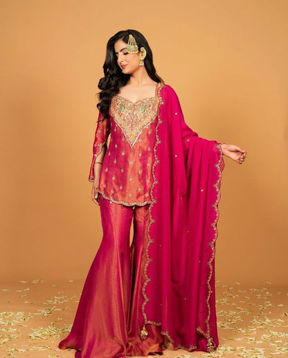 Latest Designer Embroidery Work Sharara Suit For Festival