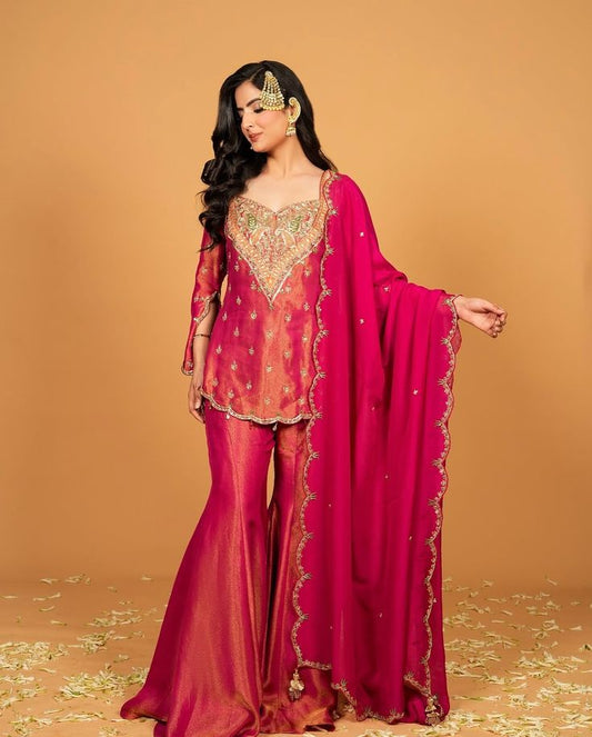 Latest Designer Embroidery Work Sharara Suit For Festival