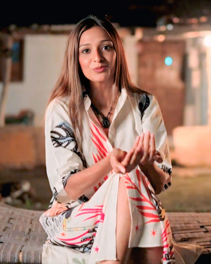 Flamingo Print Shirt Dress