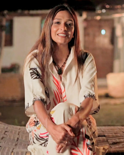 Flamingo Print Shirt Dress