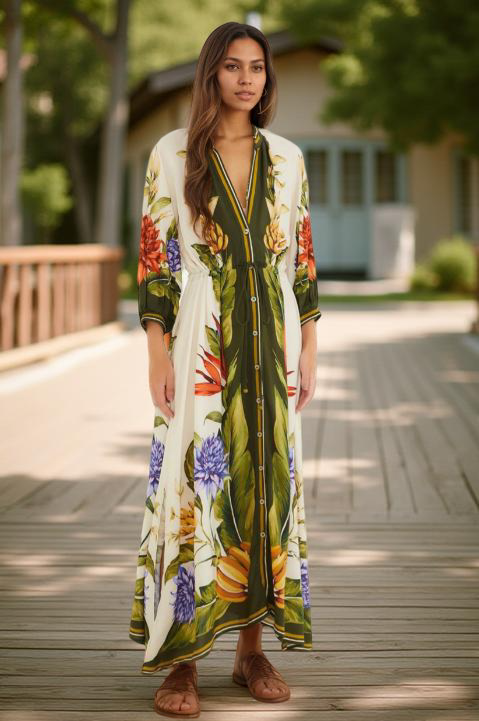 Panel Print Resort Maxi Dress with Tie Waist