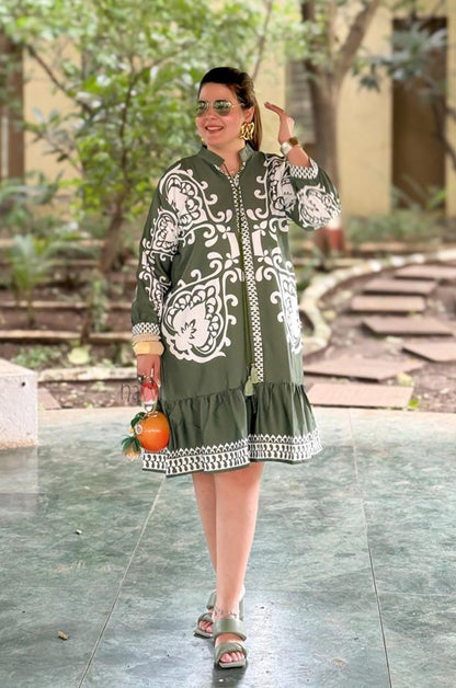 Azure Olive Boho Ruffle Dress