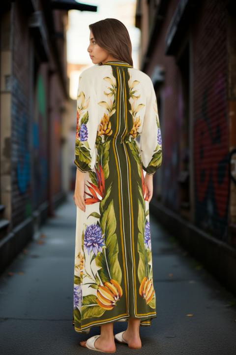 Panel Print Resort Maxi Dress with Tie Waist