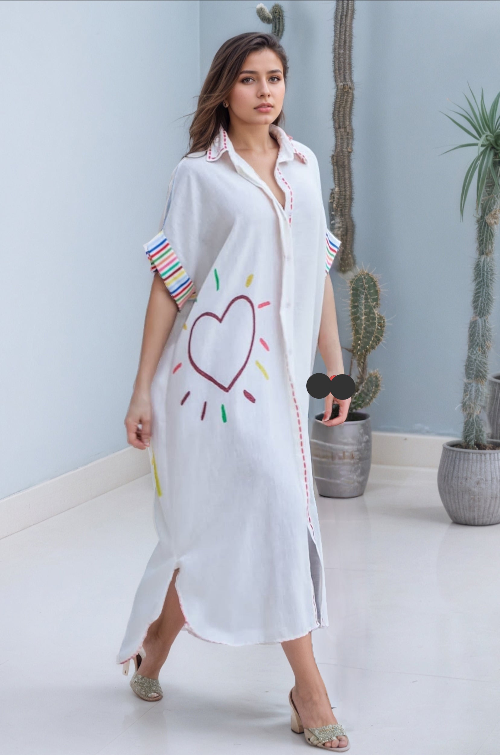 Happy Soul Heart Art Printed Breezy Shirt Dress