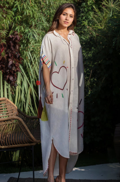 Happy Soul Heart Art Printed Breezy Shirt Dress