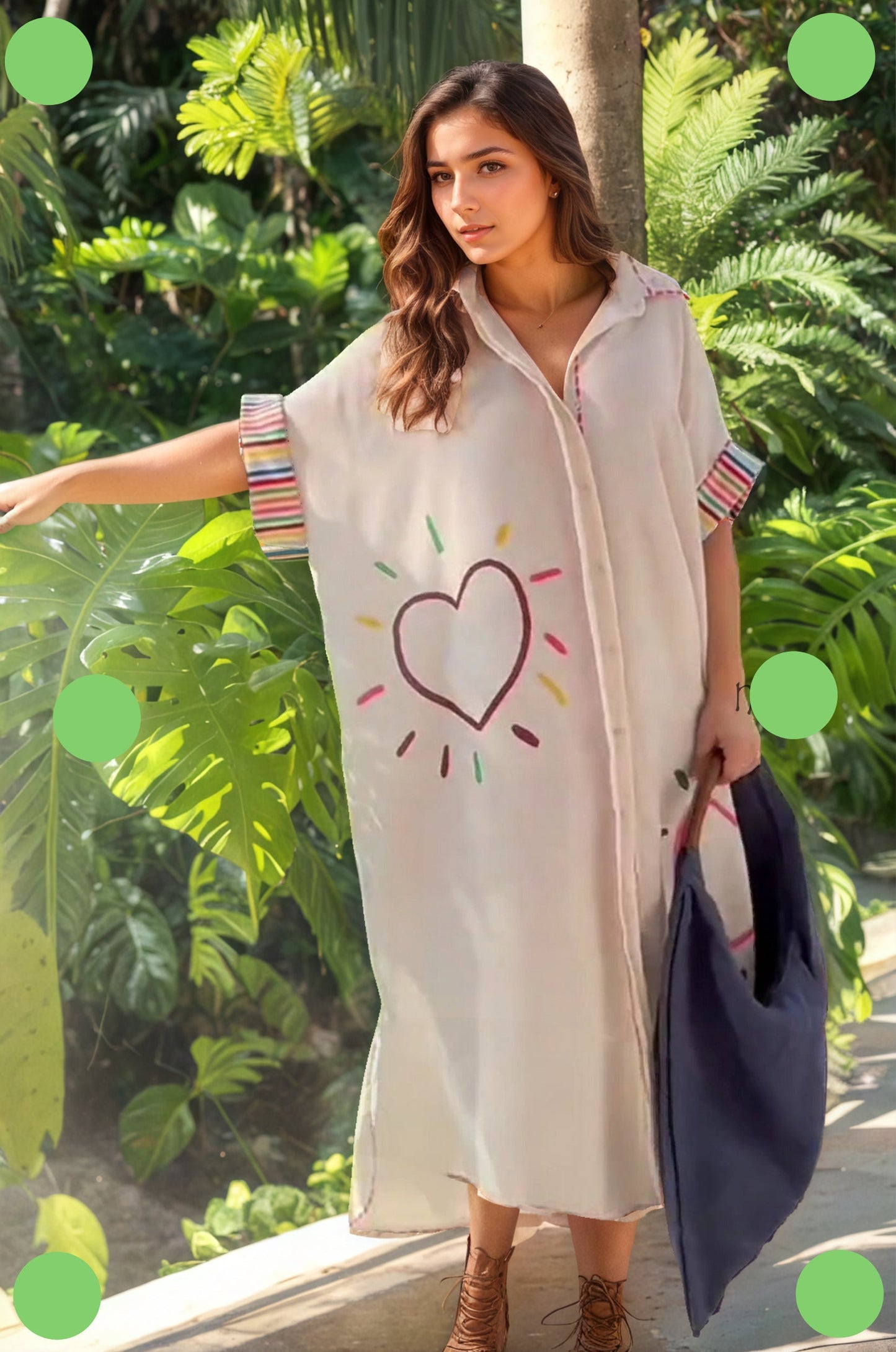 Happy Soul Heart Art Printed Breezy Shirt Dress