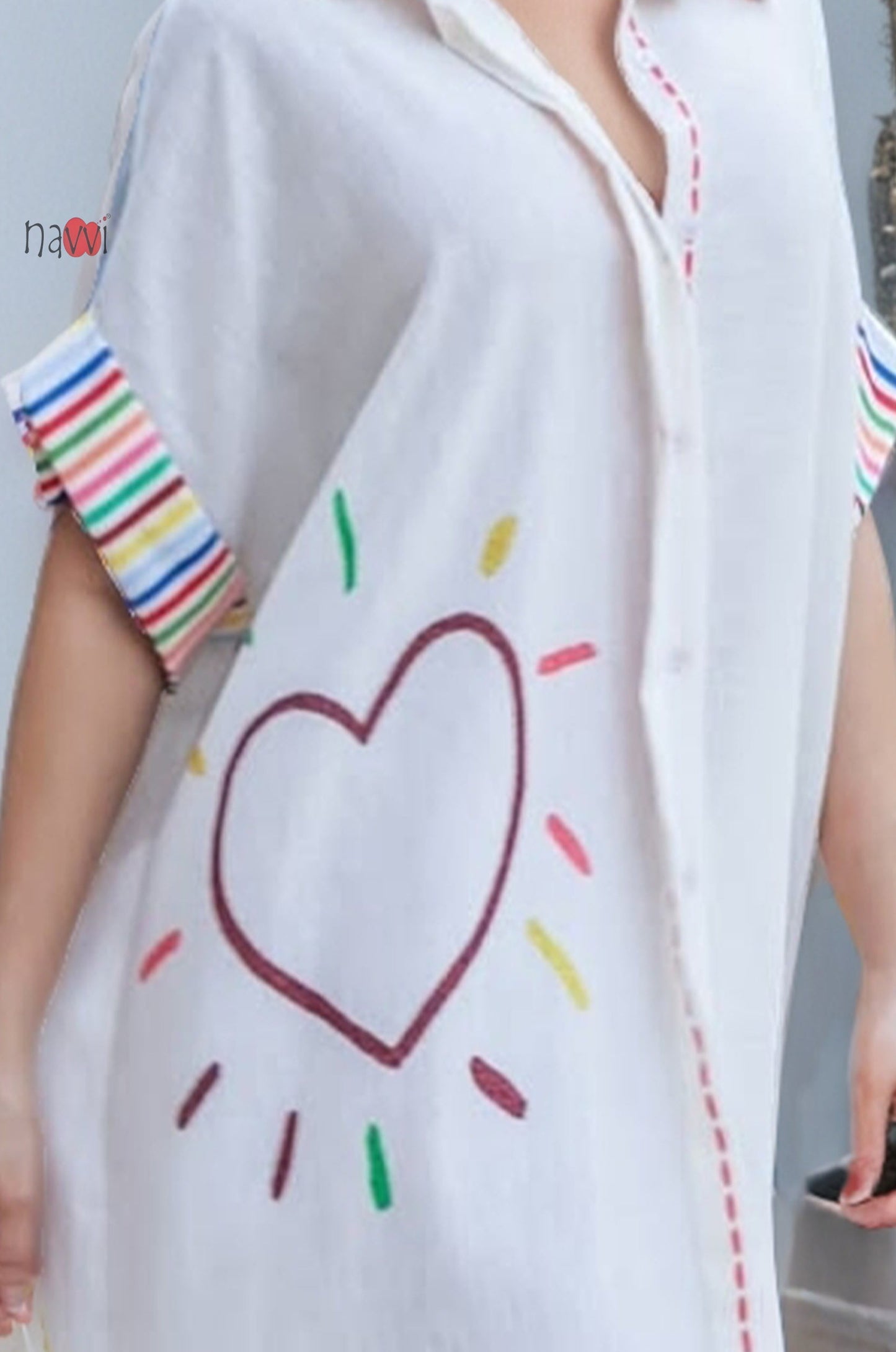 Happy Soul Heart Art Printed Breezy Shirt Dress