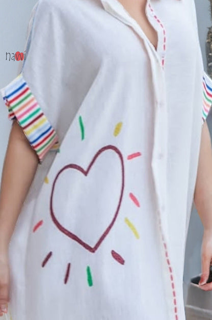 Happy Soul Heart Art Printed Breezy Shirt Dress