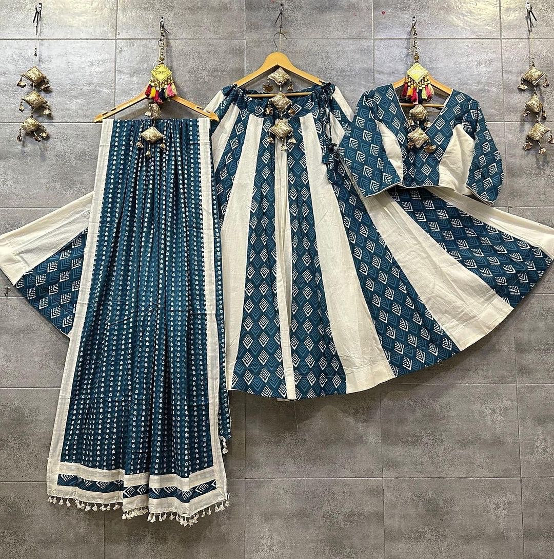 Blue Color Designer Trendy Cotton Lehenga Choli  Set