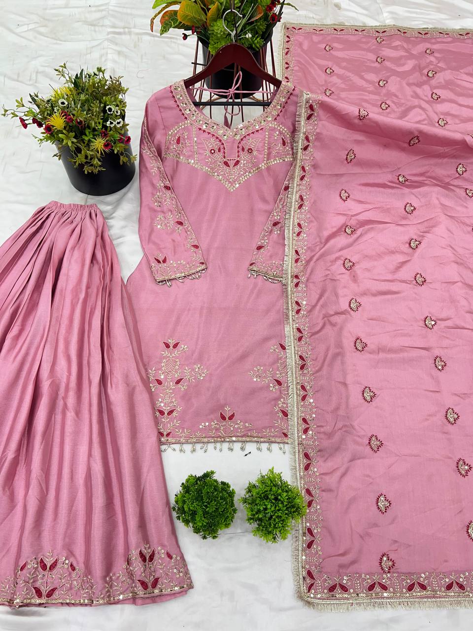 Stunning Heavy Pink Color Sharara Suit