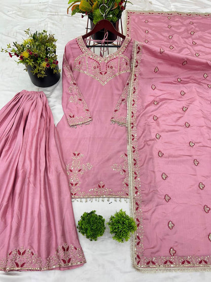 Stunning Heavy Pink Color Sharara Suit