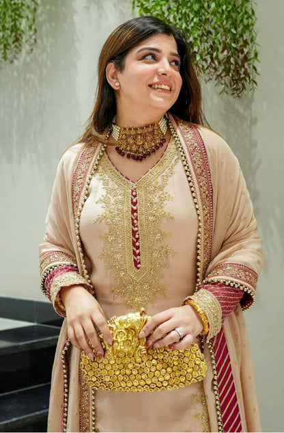 New Designer Partywear Heavy Chinon Silk with Heavy Embroidery Work Kurta With Pant And Dupatta