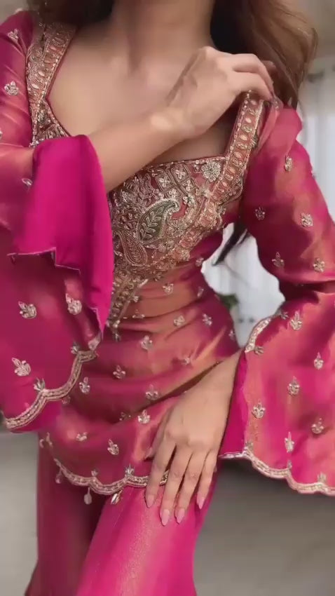 Latest Designer Embroidery Work Sharara Suit For Festival