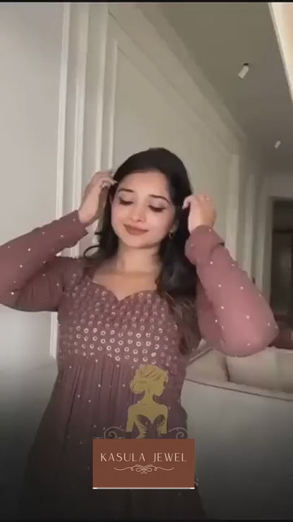 Kasula Luxury Brawn Satin Party Wear Gown