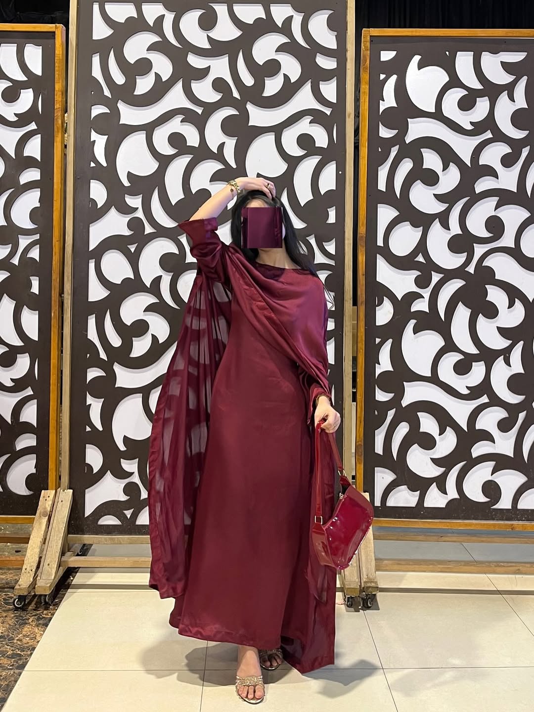 Mulberry Luxe Satin Gown full Sleeves