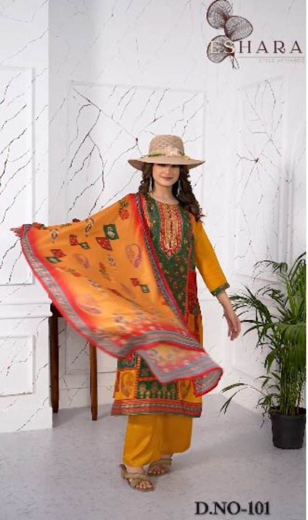 Ethnic Printed & Embroidered Straight Fit Kurta with Pant and Dupatta