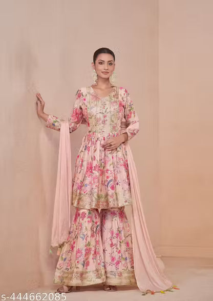 Floral Chinon Print Anarkali Suit with Dupatta